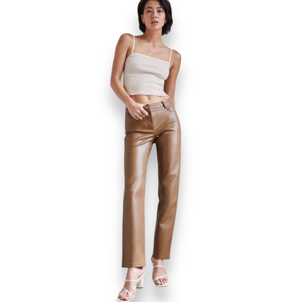 ARITZIA‎ WILFRED The Melina Pant Camel High Waisted Vegan Leather Size 4 | NWOT